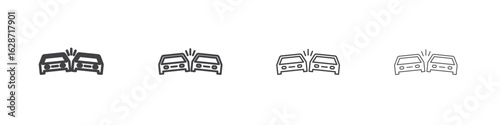 Car crash icon outline drawings. Editable strokes bundle