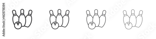 Bowling icon outline drawings. Editable strokes bundle