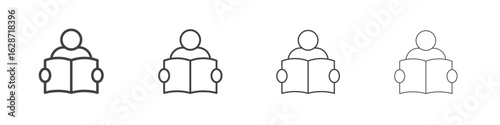 Book open reader icon outline drawings. Editable strokes bundle
