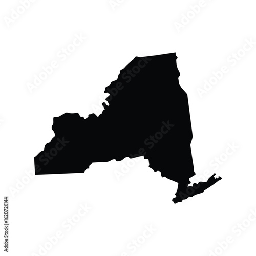 Black silhouette of the state of new york map isolated on white background