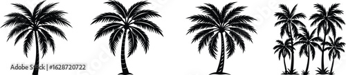A vibrant tropical summer illustration of a palm tree silhouette on a beach with a setting sun over the ocean