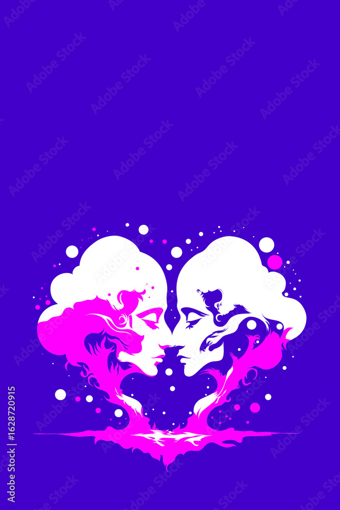 Fototapeta premium Man, Woman, Love, Connection, Relationship, Freedom, Head, Face, Consciousness, Mind, Thoughts, Awareness, Knowledge, Head, Chaos, Vector, Artwork