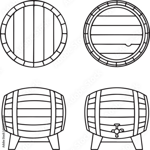 Isolated black beer barrel icon, wooden keg with visible tap faucet and vertical texture lines, flat design ideal for brewery branding, Oktoberfest events, beer garden scenes or craft drink promotion