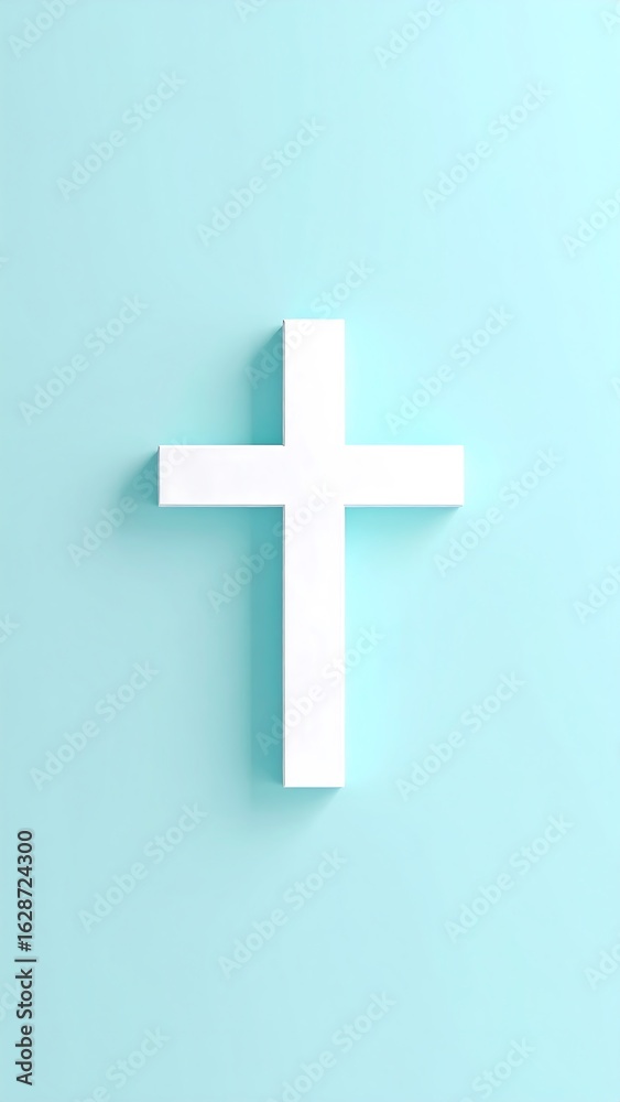 Fototapeta premium Simple white cross on light blue background