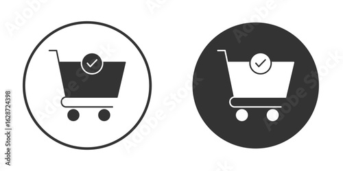 Shopping cart check icon for your web mobile application design. Modern flat.
