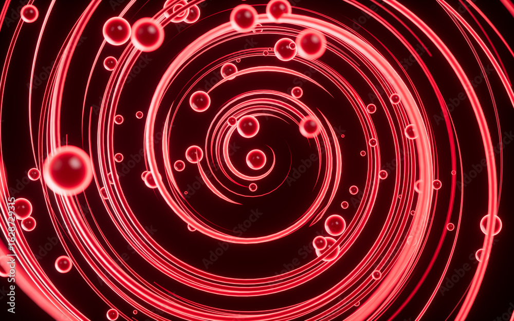 Obraz premium Abstract spline curves and spheres background, 3d rendering.