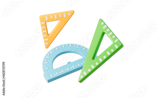 Photos Cartoon rulers, vernier protractor and triangular rule and so on learning stationery, 3d rendering
