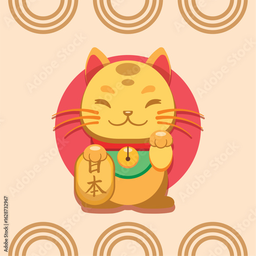 Japanese lucky cat pattern. Vector