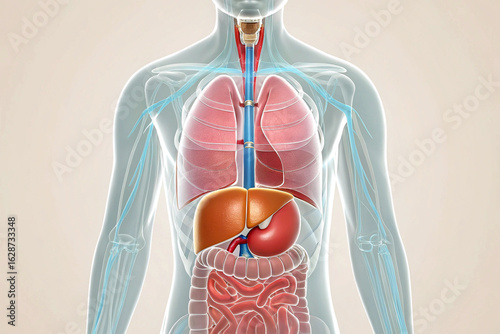 Human Torso Anatomy with Internal Organs and Veins