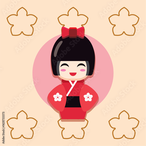 Japanese kokeshi doll pattern. Vector