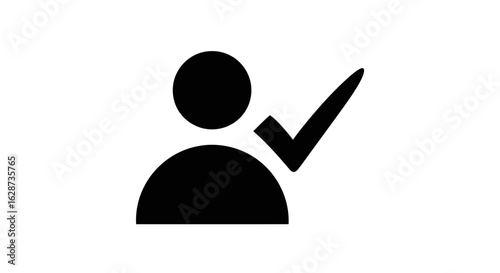 Vector art of a black silhouette of a person icon with a checkmark symbol indicating success or approval, isolated on a white background