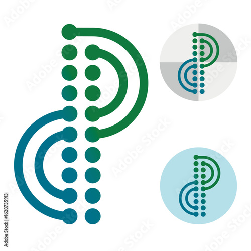 Logo abstract with linear geometric pattern of circles and semicircle lines.