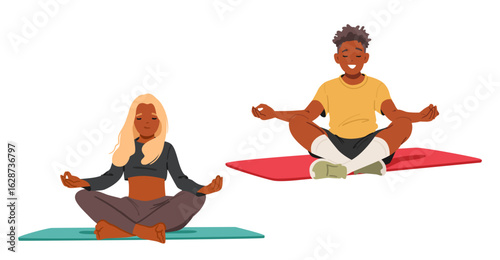 Teenage girl and boy practicing mindfulness breathing technics for mental health and wellbeing
