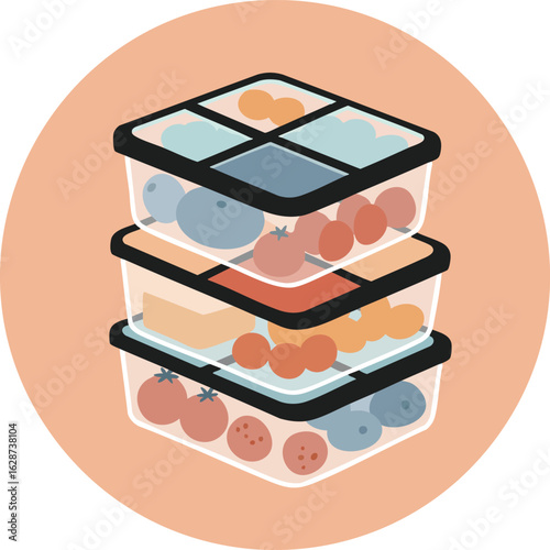Meal Prep Containers Stacked Healthy Food Planning Illustration