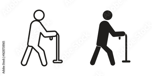 Walking stick icon. Sign design in outline and flat style for web