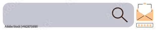 Search bar with magnifying glass and envelope representing email communication, feedback, review, and analysis. Ideal for browsing, email interaction, customer service, data entry, feedback