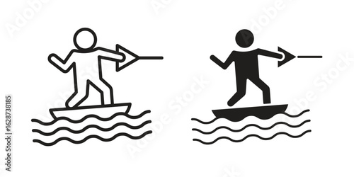 Wakeboarding icon. Sign design in outline and flat style for web
