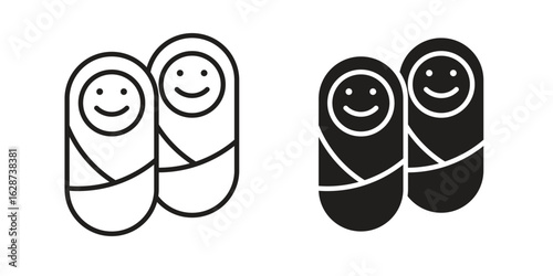 Twin icon. Sign design in outline and flat style for web