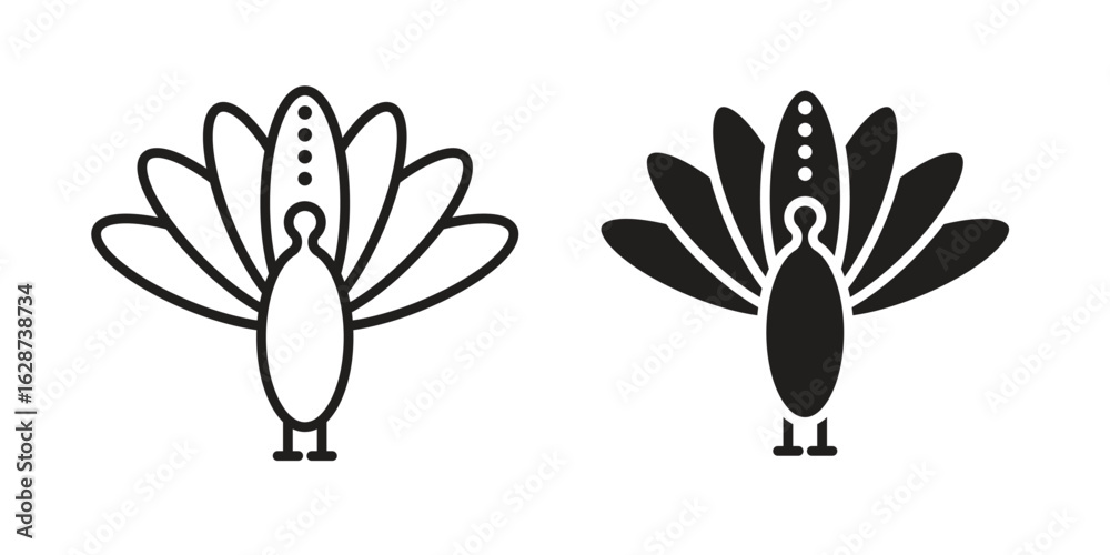 Fototapeta premium Thanksgiving peacock icon. Sign design in outline and flat style for web