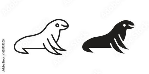 Sea lion icon. Sign design in outline and flat style for web