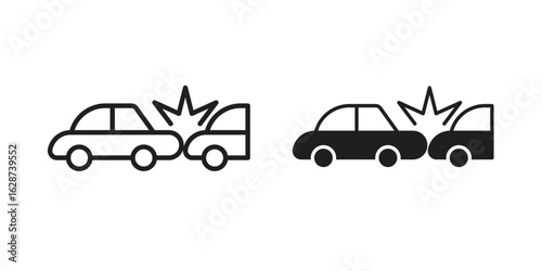 Rear end collision icon. Sign design in outline and flat style for web