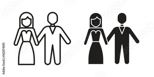Newlyweds icon. Sign design in outline and flat style for web