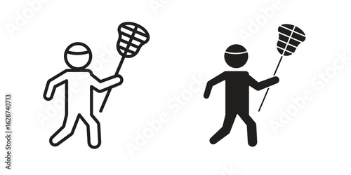 Lacrosse icon. Sign design in outline and flat style for web
