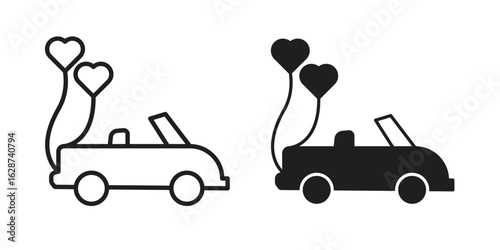 Just married icon. Sign design in outline and flat style for web