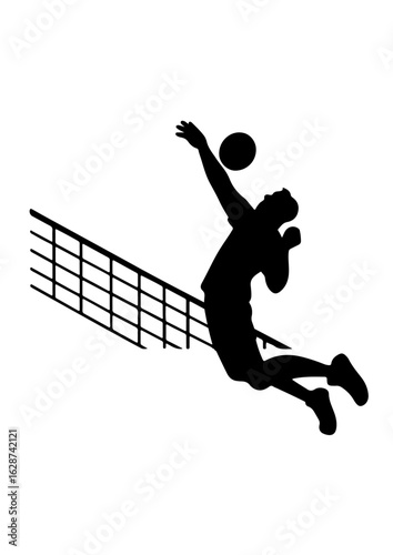 Silhouette of Volleyball Player Spiking Ball