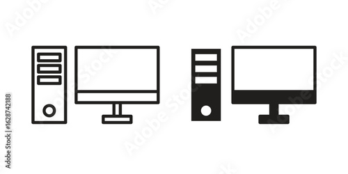 Desktop computer icon. Sign design in outline and flat style for web