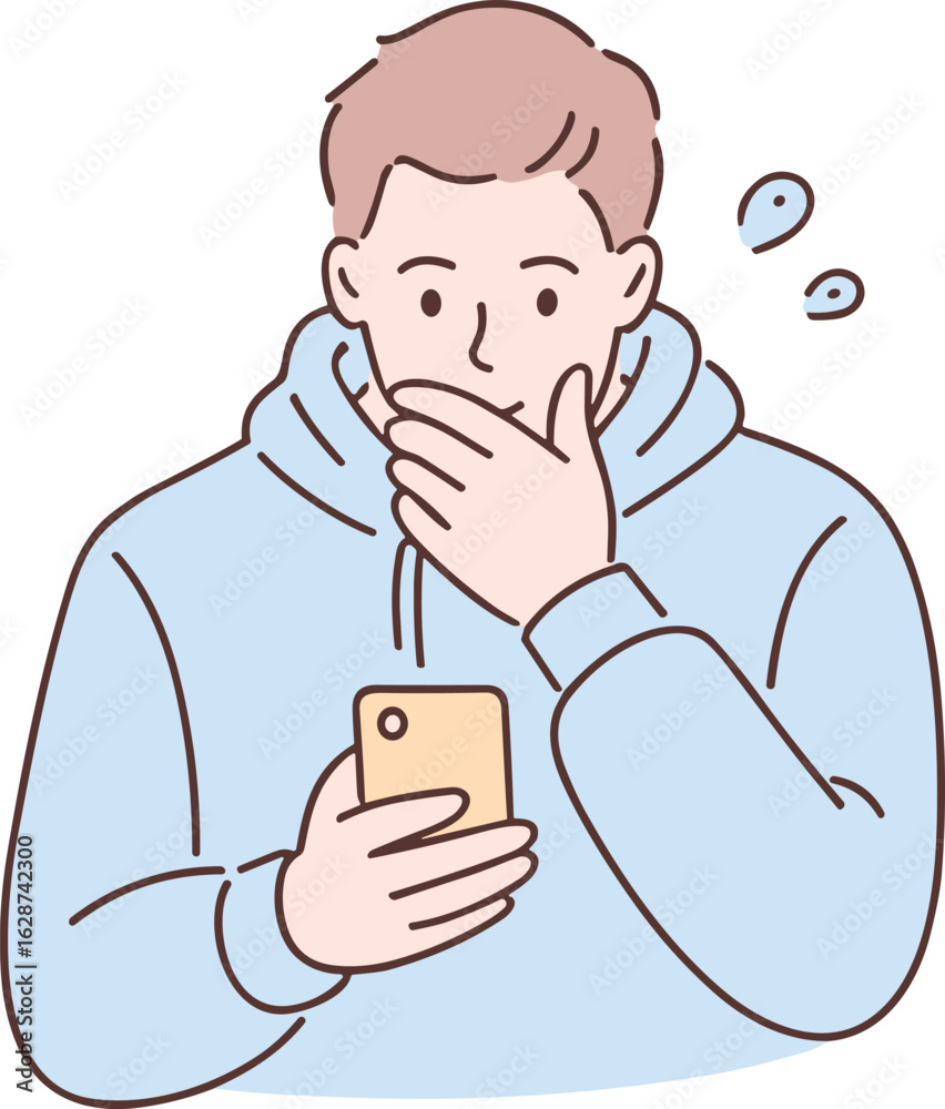Surprised person in hoodie reacting to smartphone—digital shock, social media emotion, texting surprise, mobile moment of unexpected news. Surprised person in hoodie reacting to smartphone—digital shock, social media emotion, texting surprise, mobile moment of unexpected news.