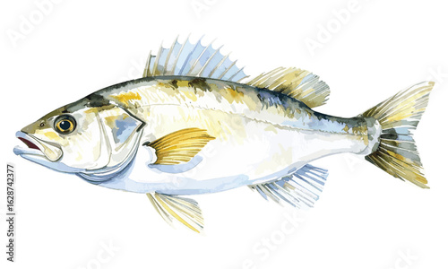 Watercolor Illustration of Atlantic Cod Fish on transparent background