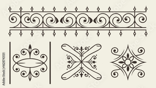 Ornamental design elements border pattern decorative flourish vector art set