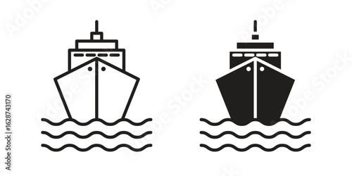 Cargo ship icon. Sign design in outline and flat style for web