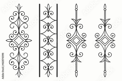 Ornate scrollwork design elements wrought iron decorative flourish vector art
