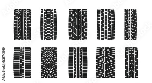 Tire Tracks Collection, Various Tread Patterns for Automotive, Motorsports