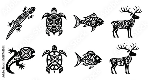 Collection of Tribal Animals, including Deer, Fish