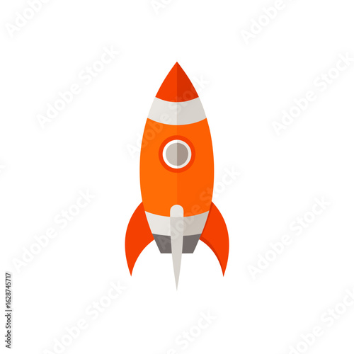 Retro orange rocket ship launching isolated on transparent background