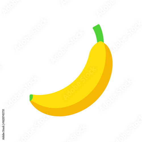 Yellow banana with green stem isolated on transparent background