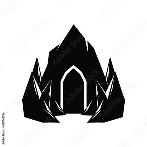 Crystal Structure Inside Cave Silhouette Vector Art