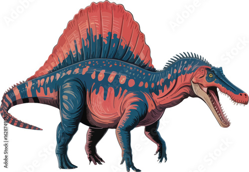 Spinosaurus Dinosaur Vector Illustration - Prehistoric Creature and Extinct Animal Isolated Design