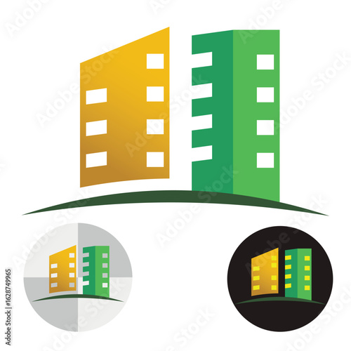 Real estate logo. Two skyscrapers vector.