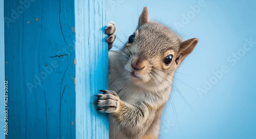A shy furry squirrel funny close up expression