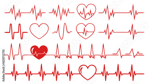  a collection of ecg waveforms and heart illustrations design and isolated on white background.