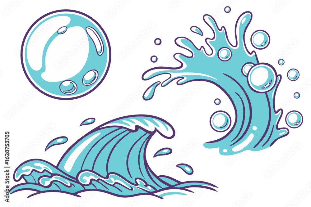 Fototapeta premium cartoon depiction of waves, splash, and bubble vector illustration of an abstract background