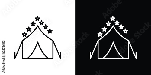 Night camping icon for app. Thin line signs.