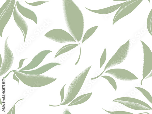 Flourish seamless pattern. Branch with leaves ornamental texture. summer gard...