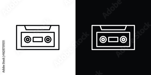 Cassette tape icon for app. Thin line signs.