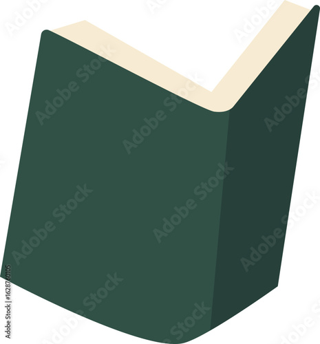 Opened book with green hardcover