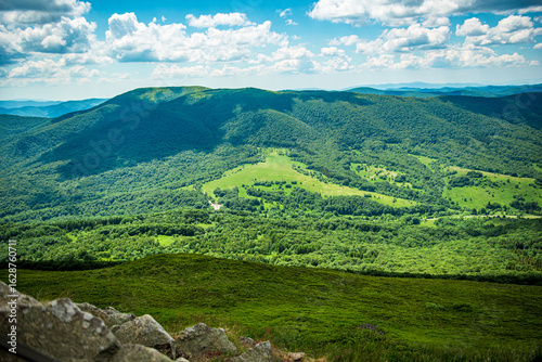 Fototapeta Naklejka Na Ścianę i Meble -  view from the meadow, panorama of the Bieszczady Mountains